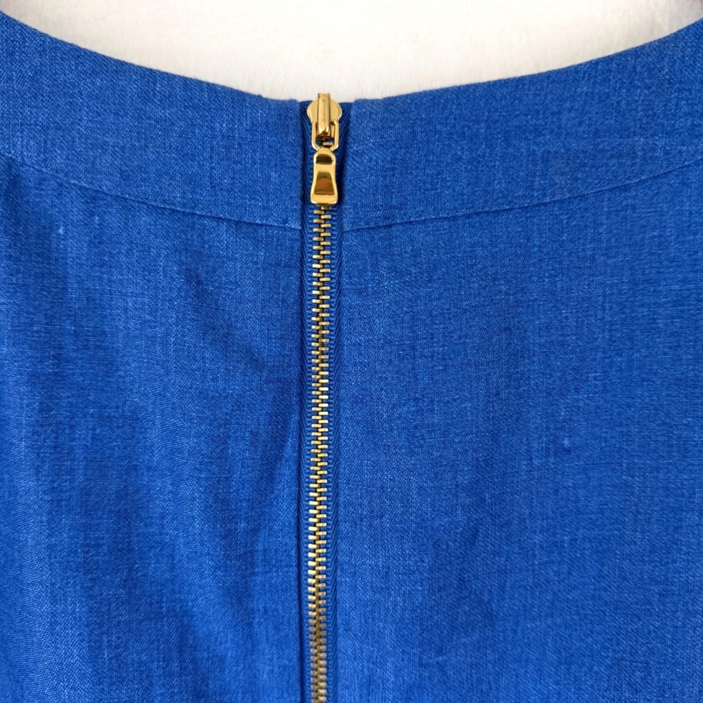 J.Crew Blue Linen Dip Dye Colorblock Shift Dress Sleeveless Pockets Size 4 - Picture 3 of 10
